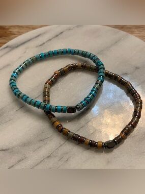 2 Natural Stone Beaded Bracelets. Turquoise and Tiger Eye.